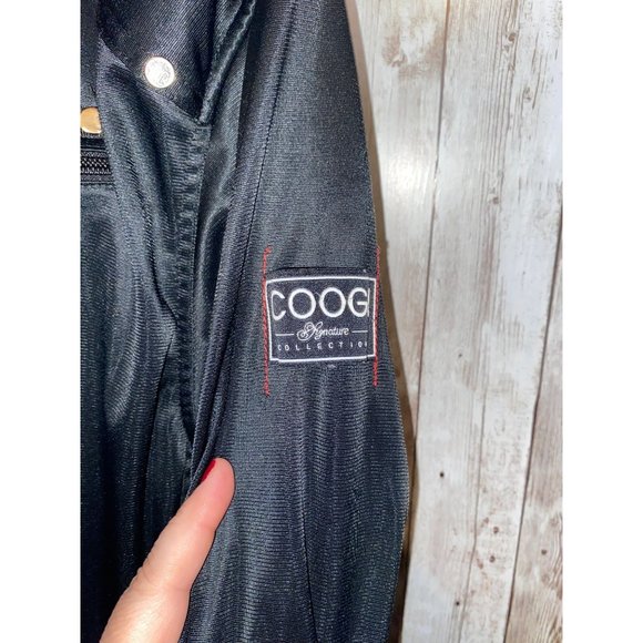 Men's Black Full Zip Coogi Signature Bomber Patch Jacket Coat Size XL Satin Feel - Picture 6 of 15
